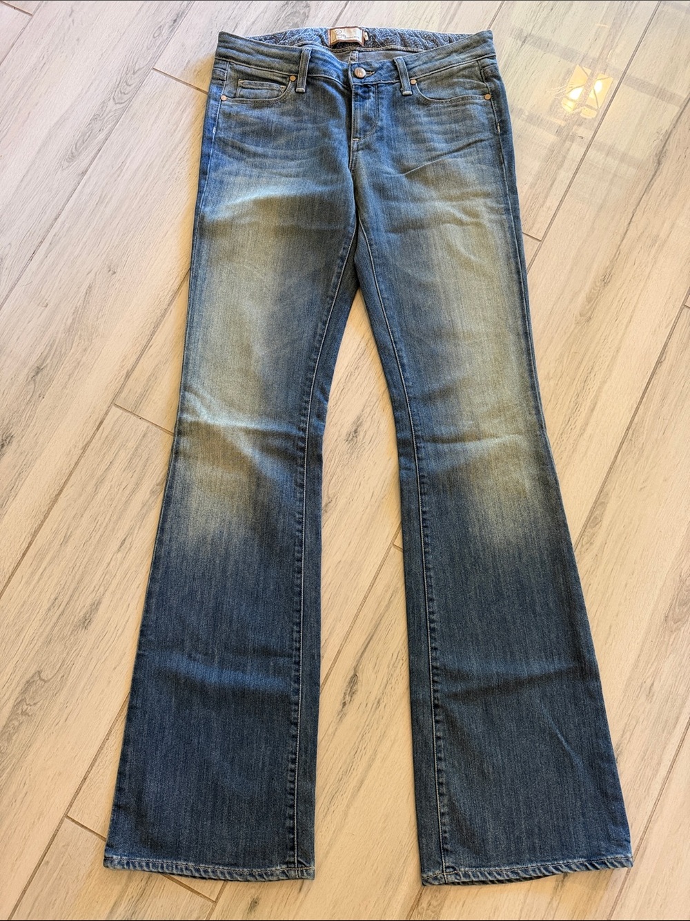 PAIGE Distressed Medium Blue Flare Jeans